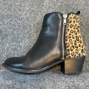 Massimo Matteo Booties Shoes Womens 6.5 EU 37 Black Leather Leopard Print Zip